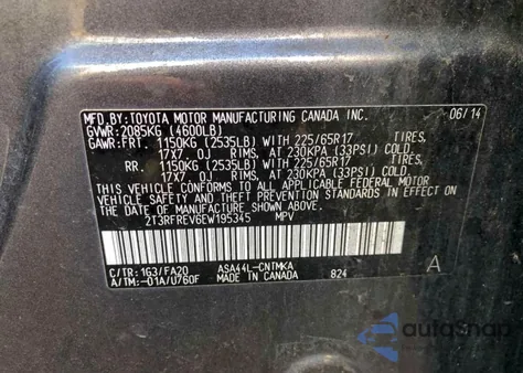 2014 Toyota Rav4 Xle from USA, damaged, VIN 2T3RFREV6EW195345